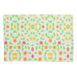 黄色い赤とオレンジ色の花が咲く枕ケース 枕カバー