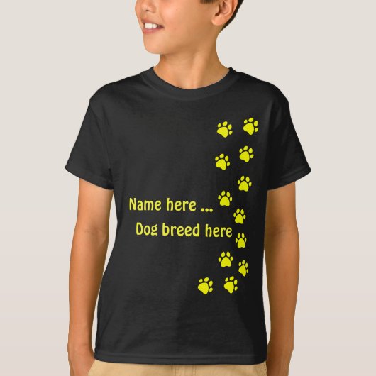 黄色い足跡 - 名前または犬種を追加 Tシャツ (正面)