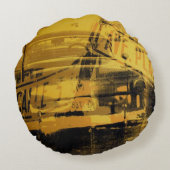 黄色い車および道路標識 ラウンドクッション (裏面)