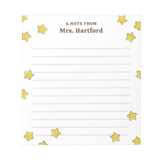黄色い輝く星が先生のメモを並べた ノートパッド (正面)