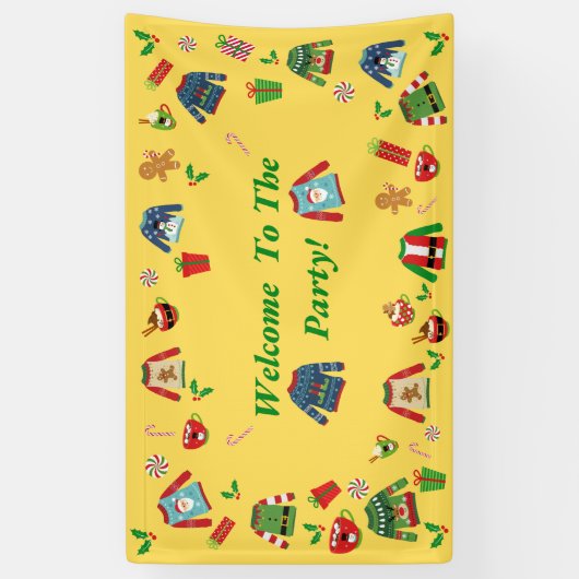 黄色い醜いセーターパーティーへようこそ 横断幕 (縦)
