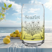 黄色い野の花と蝶 ガラス缶