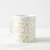 黄色い野の花の水彩名前バナーデザイン コーヒーマグカップ (正面左)