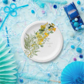 黄色い野の花の葉のカップルの名結婚前 ペーパープレート (パーティー)