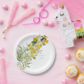 黄色い野の花の葉のカップルの名結婚前 ペーパープレート (パーティー)