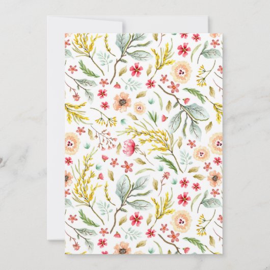 黄色い野生の花のブライダルシャワーの招待状 招待状 (裏面)