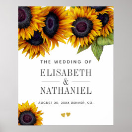 黄色い金ゴールドのひまわり結婚は素朴な歓迎のサイン ポスター