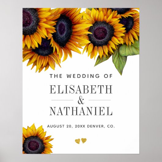 黄色い金ゴールドのひまわり結婚は素朴な歓迎のサイン ポスター (正面)