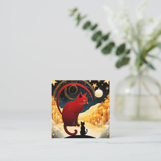 黄色い金ゴールドファンタジー猫は雄大な信条だ スクエア名刺 (スタンド正面)