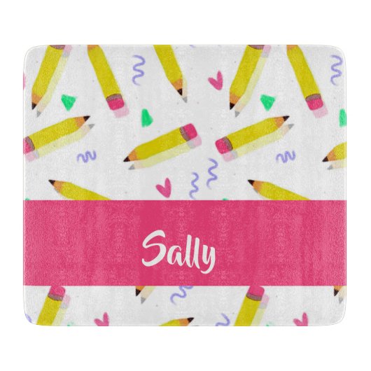 黄色い鉛筆と白いスクラブ カッティングボード (正面)