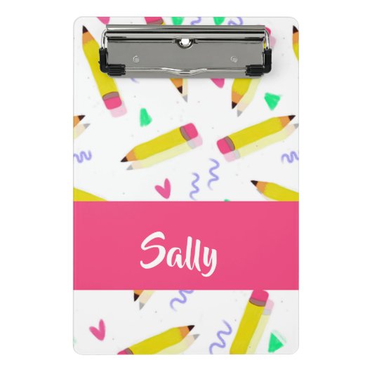 黄色い鉛筆と白いスクラブ ミニクリップボード (正面)
