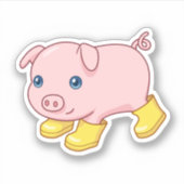 黄色い長靴を履いたかわいい子豚 シール (正面)