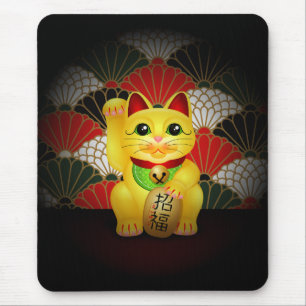 黄色い陶磁器のManeki Neko マウスパッド