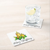 黄色い陽気なクリスマスと幸せな新年 スクエアペーパーコースター (インサイチュ)