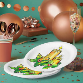 黄色い陽気なクリスマスと幸せな新年 ペーパープレート