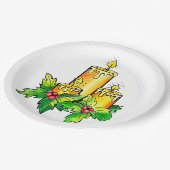 黄色い陽気なクリスマスと幸せな新年 ペーパープレート (アングル)