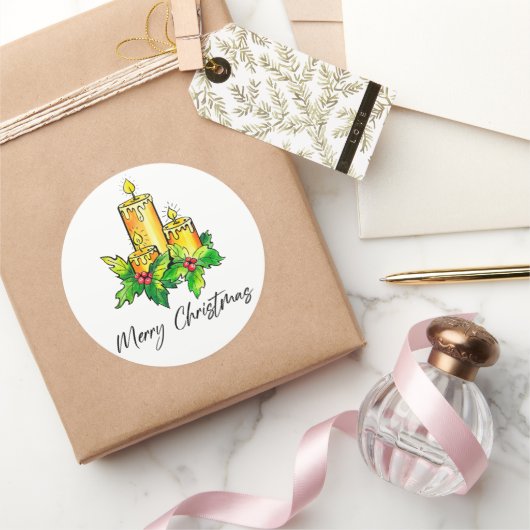 黄色い陽気なクリスマスと幸せな新年 ラウンドシール (ギフト)