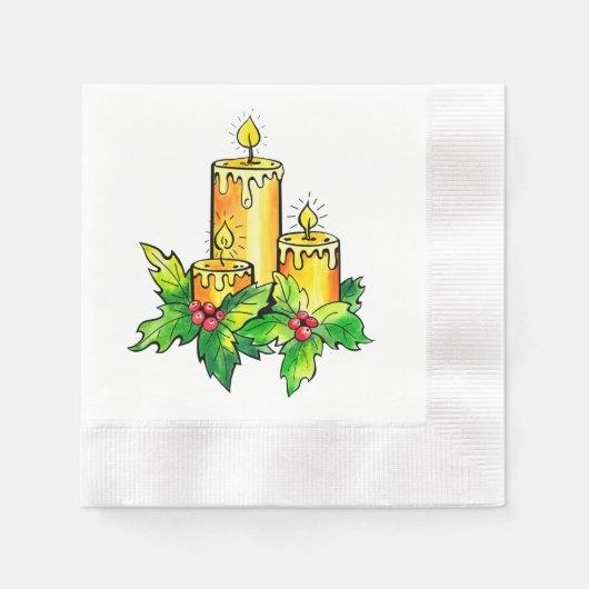 黄色い陽気なクリスマスと幸せな新年 縁ありカクテルナプキン (正面)
