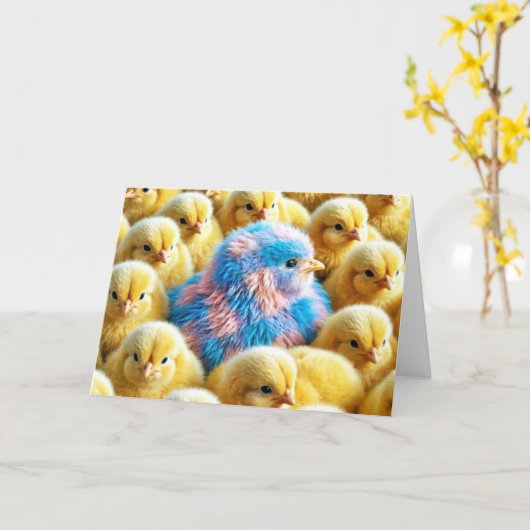 黄色い雛とイースターの格子柄の雛 カード (黄色い花)