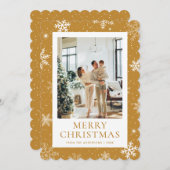黄色い雪のメリークリスマススノーフレーク写真 シーズンカード (正面/裏面)