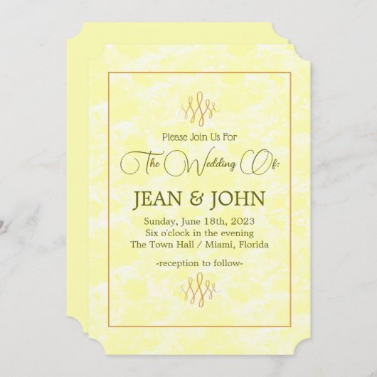 黄色い霜降りの表情を見せてくれ結婚る 招待状 (正面/裏面)