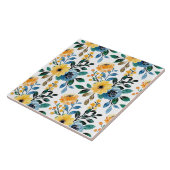 黄色い青いフローラデイジーの花模様  タイル (側面)