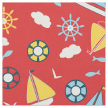 黄色い青い帆船の魚の鳥航海の赤