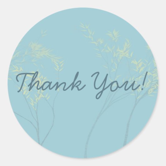 黄色い青い木淡い色のが葉ありがとう ラウンドシール (正面)