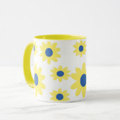 黄色い青い花のパターン マグカップ (正面左)