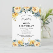 黄色い青い花フローラ60th 70th 80誕生日 招待状 (スタンド正面)