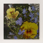 黄色い青と白の花の抽象芸術スタイル ジグソーパズル (横)