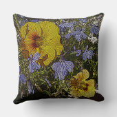 黄色い青と白の花をたくさん持つデザイン クッション (裏面)