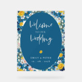 黄色い青のひまわり結婚は アクリルサイン (正面)