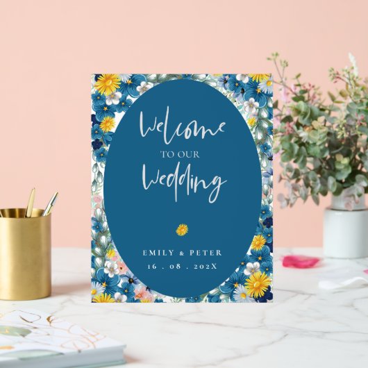 黄色い青のひまわり結婚は アクリルサイン (ウェディング)