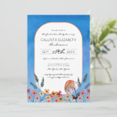 黄色い青のワイルドフラワーウォータカラー卒業 招待状 (スタンド正面)