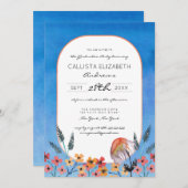 黄色い青のワイルドフラワーウォータカラー卒業 招待状 (正面/裏面)