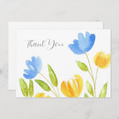 黄色い青の花のフィールド サンキューカード (正面/裏面)