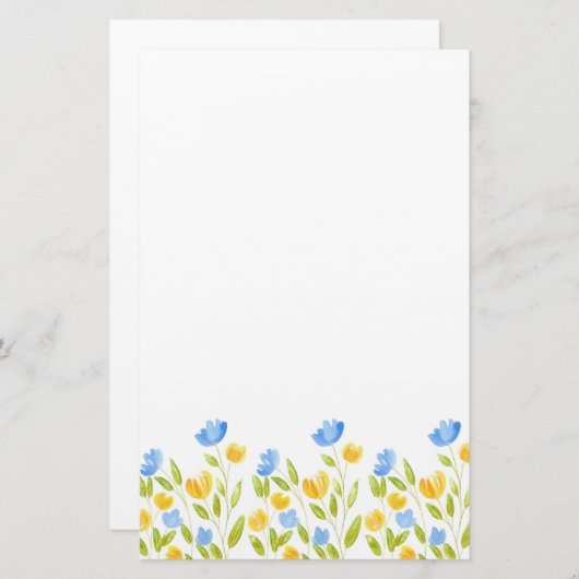 黄色い青の花のフィールド 便箋 (正面/裏面)