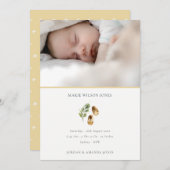 黄色い靴の葉の写真ベビー誕生のお知らせ サンキューカード (正面/裏面)