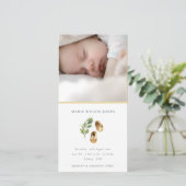 黄色い靴の葉の写真ベビー誕生のお知らせ サンキューカード (スタンド正面)