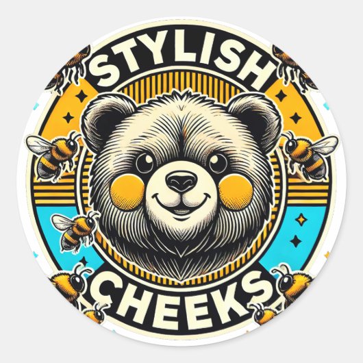 黄色い頬を持つ愛らしいクマ ラウンドシール (正面)