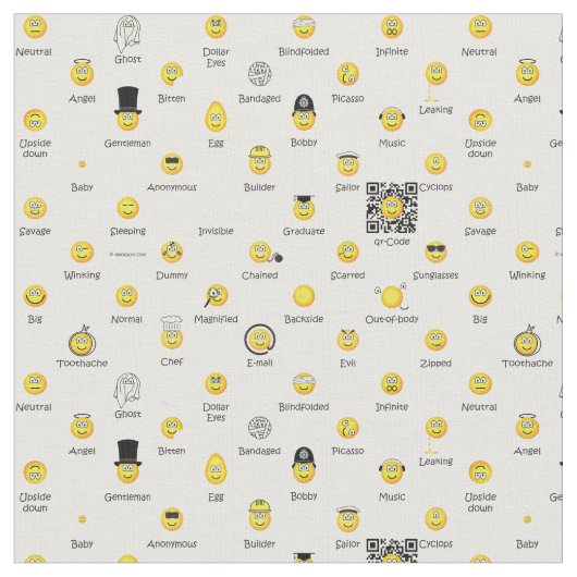 黄色い顔文字の生地 ファブリック (クローズアップ)