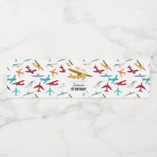 黄色い飛行機キッズ1st誕生日パーティータイムフライ ペットボトルラベル (シングルラベル)