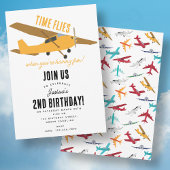 黄色い飛行機キッズ1st誕生日パーティータイムフライ 招待状