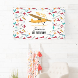 黄色い飛行機キッズ1st誕生日パーティータイムフライ 横断幕