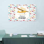 黄色い飛行機キッズ1st誕生日パーティータイムフライ 横断幕 (トレードショー)
