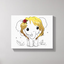 黄色い髪の美しい女性ベビーゾウ キャンバスプリント