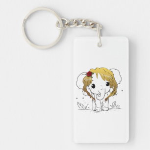 黄色い髪の美しい女性ベビーゾウ キーホルダー
