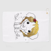 黄色い髪の美しい女性ベビーゾウ ゴルフタオル (横)
