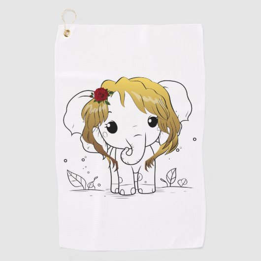 黄色い髪の美しい女性ベビーゾウ ゴルフタオル (正面)